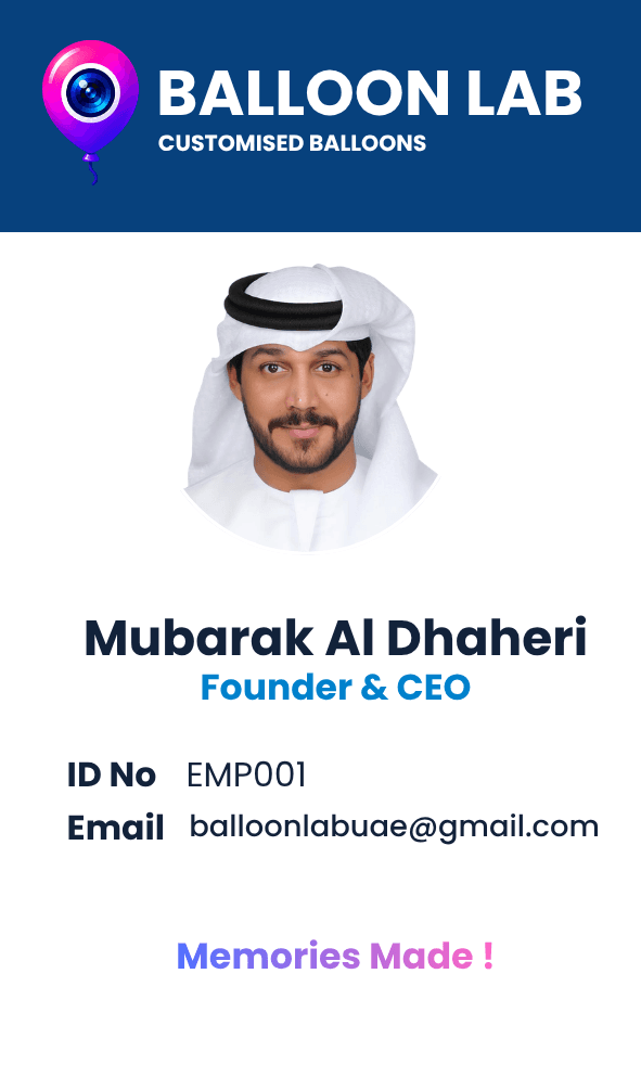 Balloon Lab employee ID card for Mubarak Obaid Al Dhaheri